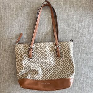 Tommy Hilfiger Beige Canvas Tote with Brown Leather Trim